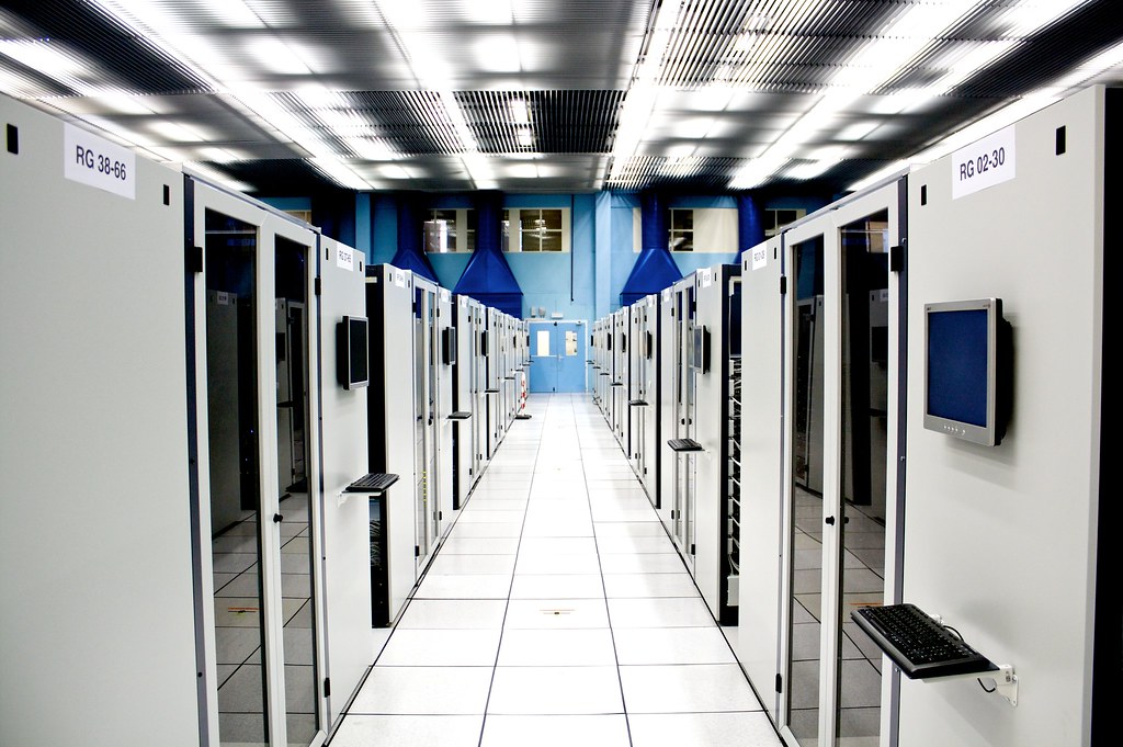 Server racks in a data center aisle at CERN